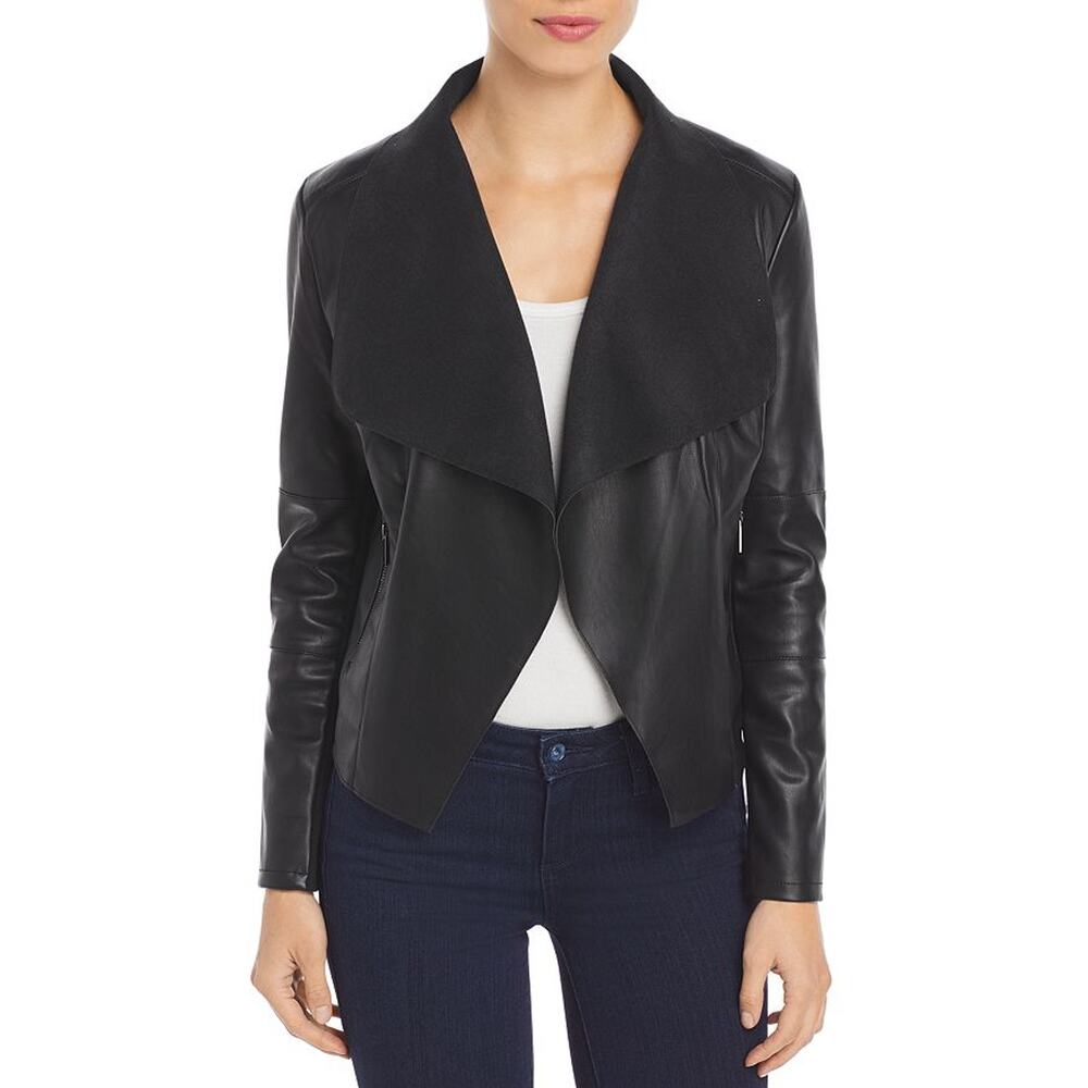 Bagatelle Draped Black Polyurethane Jacket Size M